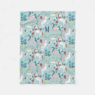 Unicorn blaue Regenbogenmädchen im Großformat Fleecedecke