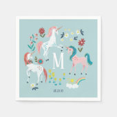 Unicorn blauer niedlicher magischer Girls Monogram Serviette (Vorderseite)