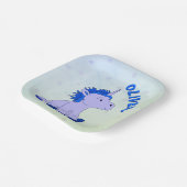 Unicorn Blue Dot Pattern Girl Birthday Pappteller (Gewinkelt)