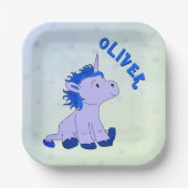 Unicorn Blue Dot Pattern Girl Birthday Pappteller (Vorderseite)