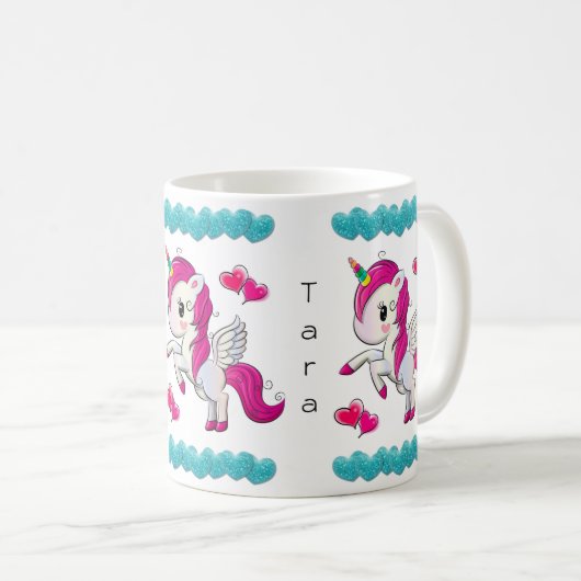 Unicorn Blue Hearts Tasse (VorderseiteRechts)