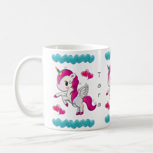 Unicorn Blue Hearts Tasse (Links)