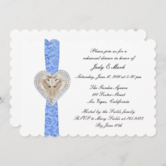 Unicorn Blue Lace Hochzeit Probe Dinner Einladung (Vorne/Hinten)