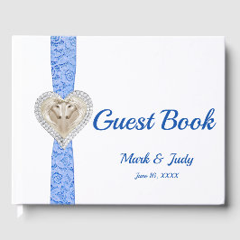 Unicorn Blue Lace Ribbon Wedding Guestbook Gästebuch