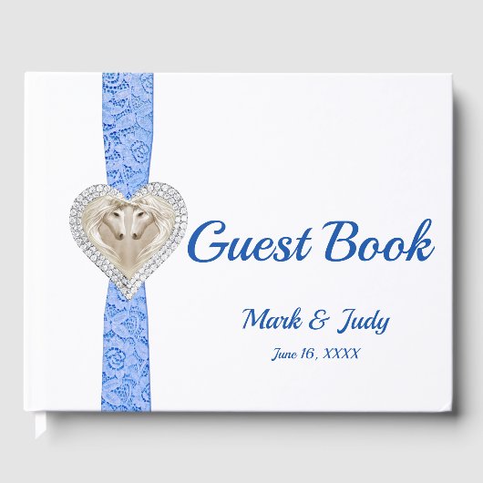 Unicorn Blue Lace Ribbon Wedding Guestbook Gästebuch (Vorderseite)
