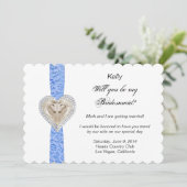 Unicorn Blue Lace Wedding Bridesmaid Card Einladung (Stehend Vorderseite)
