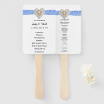 Unicorn Blue Lace Wedding Program Fans