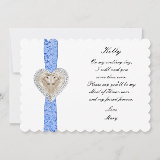 Unicorn Blue Lace Wedding Trauzeugin Card Einladung (Vorderseite)