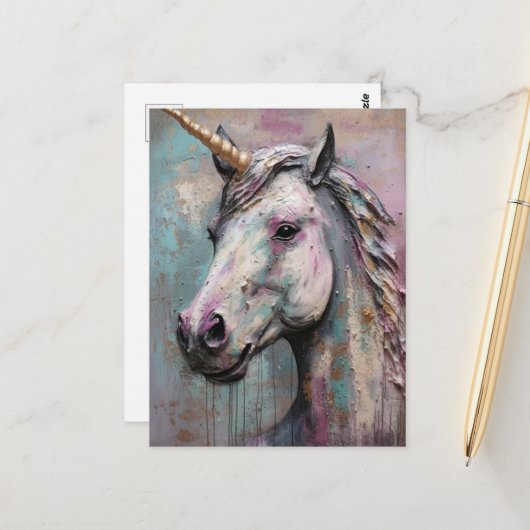 Unicorn Blue Lila Postkarte (Vorderseite/Rückseite Beispiel)