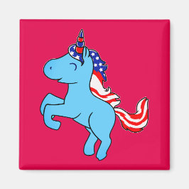 Unicorn Blue Patriotic USA Flag Mane Cartoon Magnet
