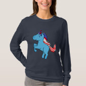 Unicorn Blue Patriotic USA Flag Mane Cartoon T-Shirt (Vorderseite)