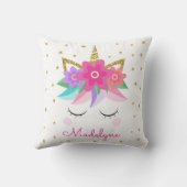 Unicorn Blume Gold Glitzer Personalisiert Girly Kissen (Rückseite)