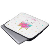 Unicorn Blume Gold Glitzer Personalisiert Laptopschutzhülle (Vorne Knopf)