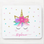 Unicorn Blume Gold Glitzer Personalisiert Mousepad (Vorne)