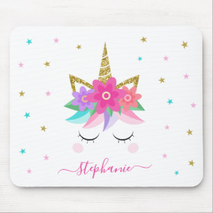 Unicorn Blume Gold Glitzer Personalisiert Mousepad