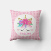 Unicorn Blume Gold Pink Daisy Personalisiert Girly Kissen (Rückseite)