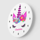 Unicorn Blume Super Niedlich Girly Personalisiert Große Wanduhr (Winkel)