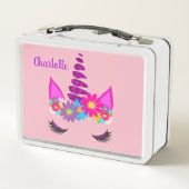 Unicorn Blume Super Niedlich Girly Personalisiert Metall Lunch Box (Rückseite)