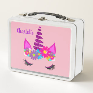 Unicorn Blume Super Niedlich Girly Personalisiert Metall Lunch Box