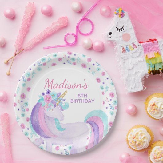 Unicorn-BlumenpapierTeller Pappteller (Party)