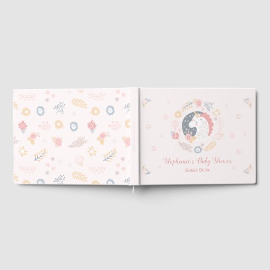 Unicorn Blush Florals Babydusche Personalisiert Gästebuch (Voll)