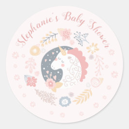 Unicorn Blush Florals Babydusche Personalisiert Runder Aufkleber