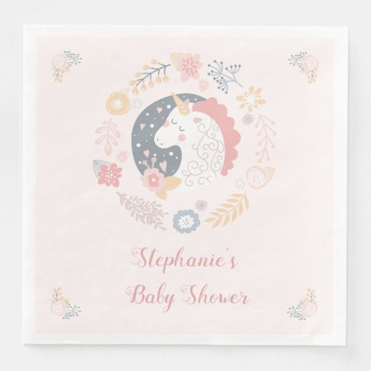Unicorn Blush Florals Babydusche Personalisiert Serviette (Vorderseite)