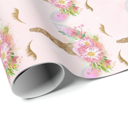 Unicorn Blush Glitzer Rosa Blütendruckerin Geschenkpapier (Rolleneckpunkt)