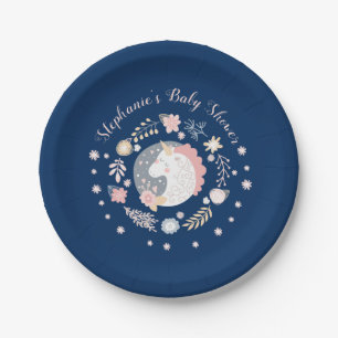 Unicorn Blush & Navy Baby Dusche Personalisiert Pappteller