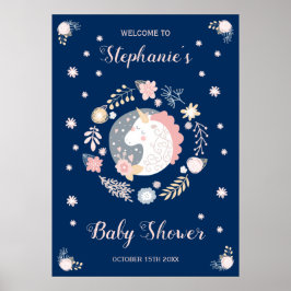 Unicorn Blush & Navy Baby Dusche Personalisiert Poster