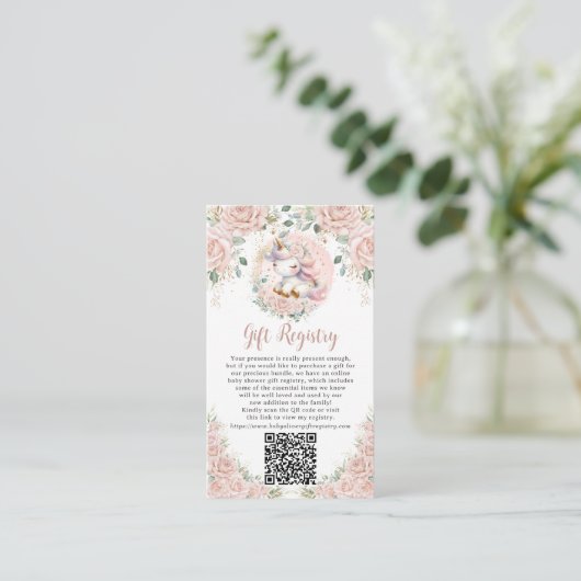 Unicorn Blush Pink Blumengeschenk Kanzlei QR Code Begleitkarte (Stehend Vorderseite)
