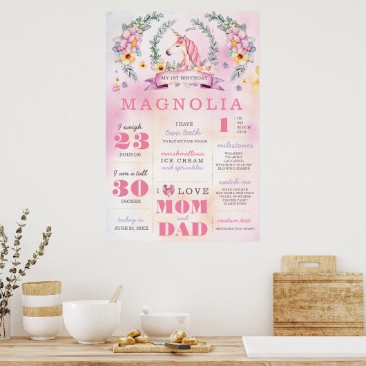 Unicorn Boho Birthday Stats Milestone Poster (Küche)