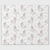 Unicorn Boho Trendy Pink Gray Baby Dusche Geschenkpapier (Flach)