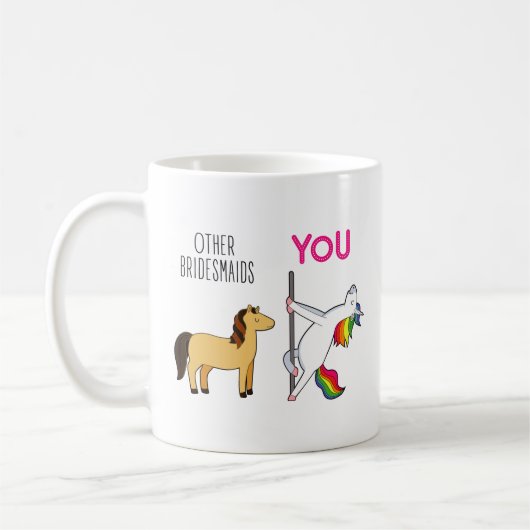 Unicorn Bridesmaid Funny Gastgeschenk Hochzeit Kaffeetasse (Links)