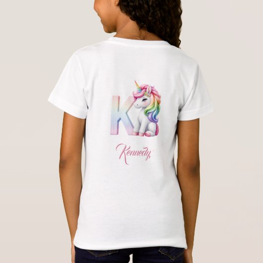 Unicorn Brief K Monogramm Initialen Mädchen Gesche T-Shirt (Rückseite)
