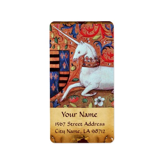 UNICORN BROWN PARCHMENT Monogramm Adressaufkleber (Vorne)