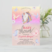 Unicorn Butterflies Glitzer Baby Shower Einladung (Stehend Vorderseite)