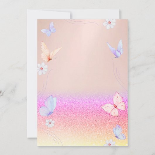 Unicorn Butterflies Glitzer Baby Shower Einladung (Rückseite)