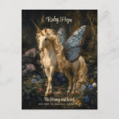 Unicorn Butterfly Flügel Worte ermutigen Postkarte (Vorderseite)