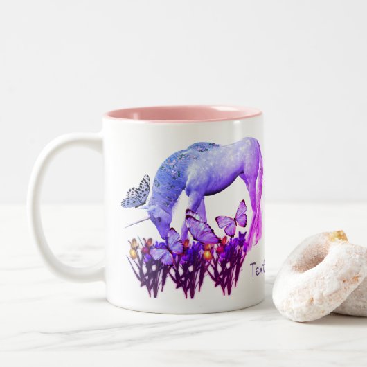 Unicorn Butterfys Fantasy Art Personalisiert Zweifarbige Tasse (Mit Donut)