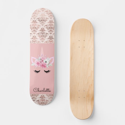 Unicorn Button Damask Personalisiert Skateboard (Vorderseite)