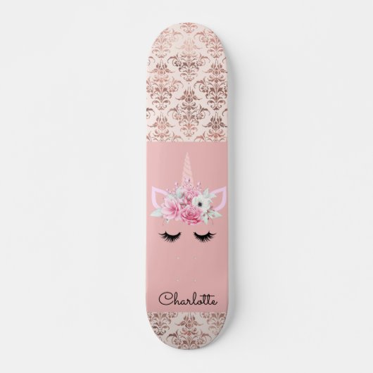 Unicorn Button Damask Personalisiert Skateboard (Vorne)