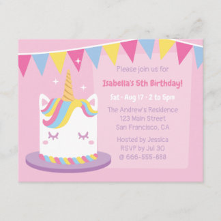 Unicorn Cake Bunting Flags Girls Geburtstagsparty Einladung
