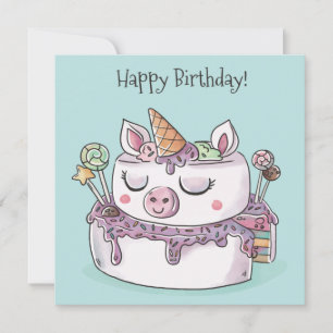 Unicorn Cake Happy Birthday Holiday Card Feiertagskarte