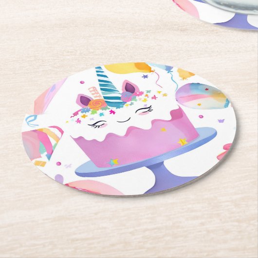 Unicorn Cake Round Paper Untersetzer (Angewinkelt)
