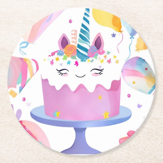 Unicorn Cake Round Paper Untersetzer (Vorderseite)
