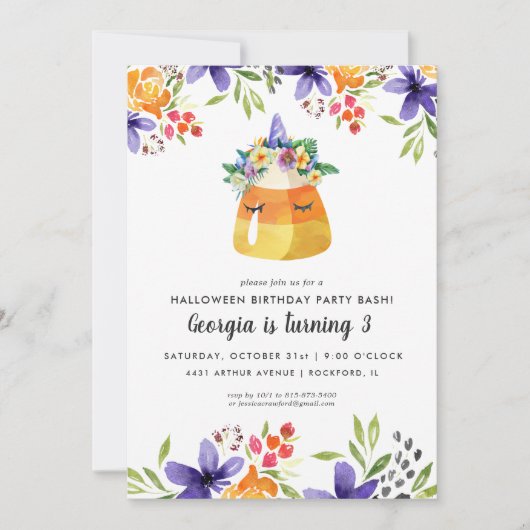 Unicorn Candy Corn | Einladung von Halloween-Party (Vorderseite)