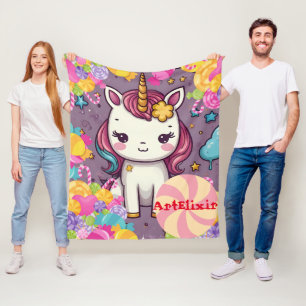 Unicorn Candy Print Fleecedecke