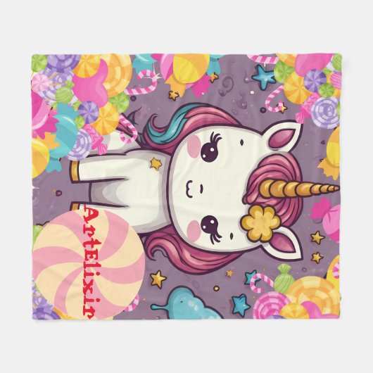 Unicorn Candy Print Fleecedecke (Vorderseite (Horizontal))