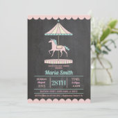 Unicorn Carousel Baby Dusche einladen Girl Pink Einladung (Stehend Vorderseite)